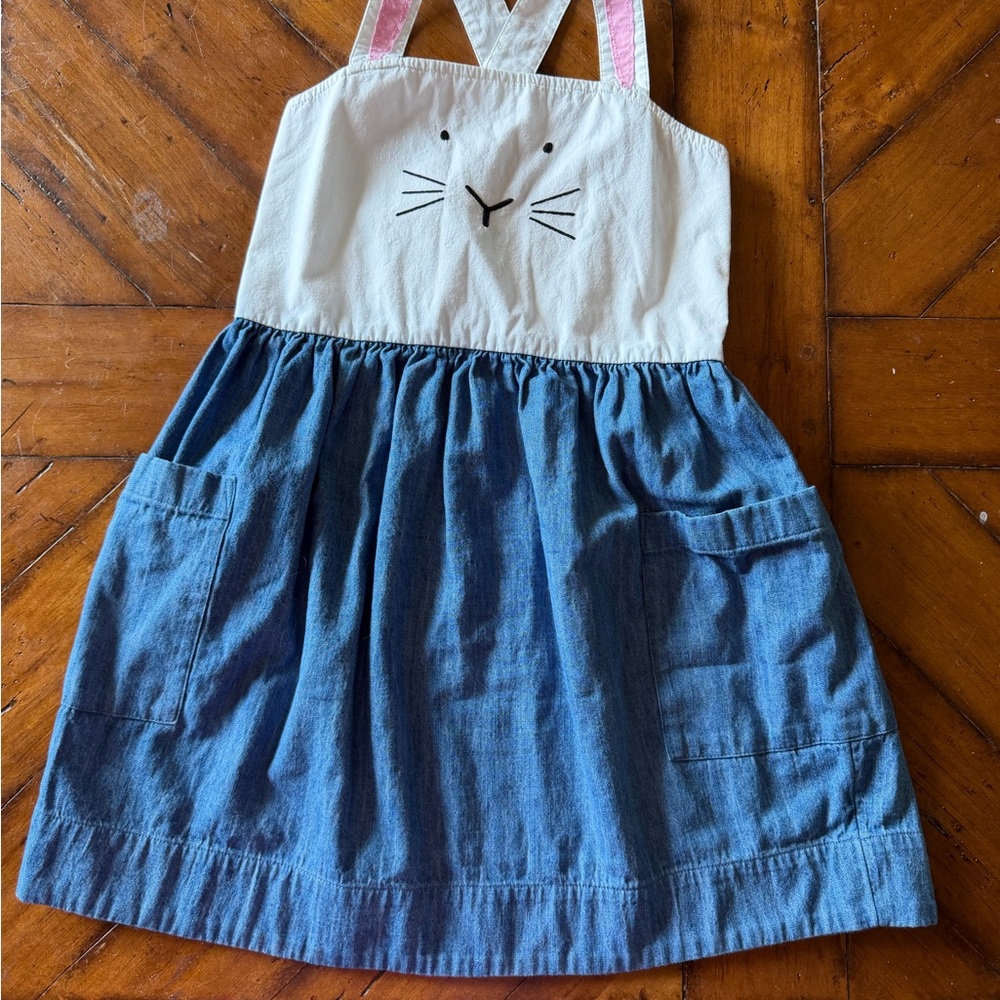 Hanna Andersson Bunny Chambray Pinafore Dress Size 8